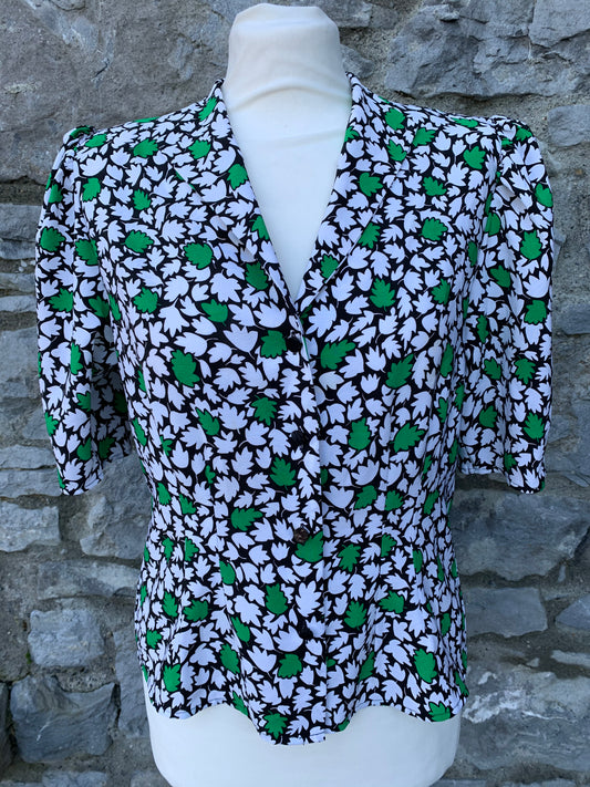 White&green leaves blouse uk 8