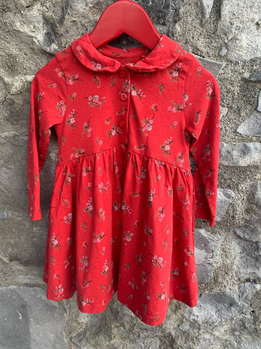 Red floral dress  12-18m (80-86cm)