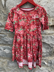 Maroon floral dress   3y (98cm)