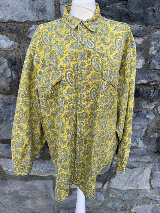 Yellow denim paisley shirt   M/L