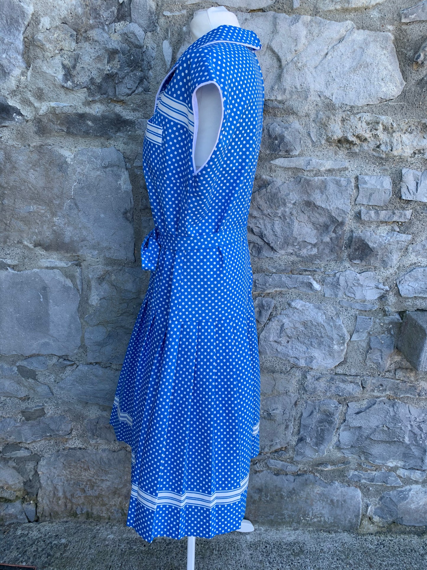 Diolen 70s polka dots blue dress   uk 12-14