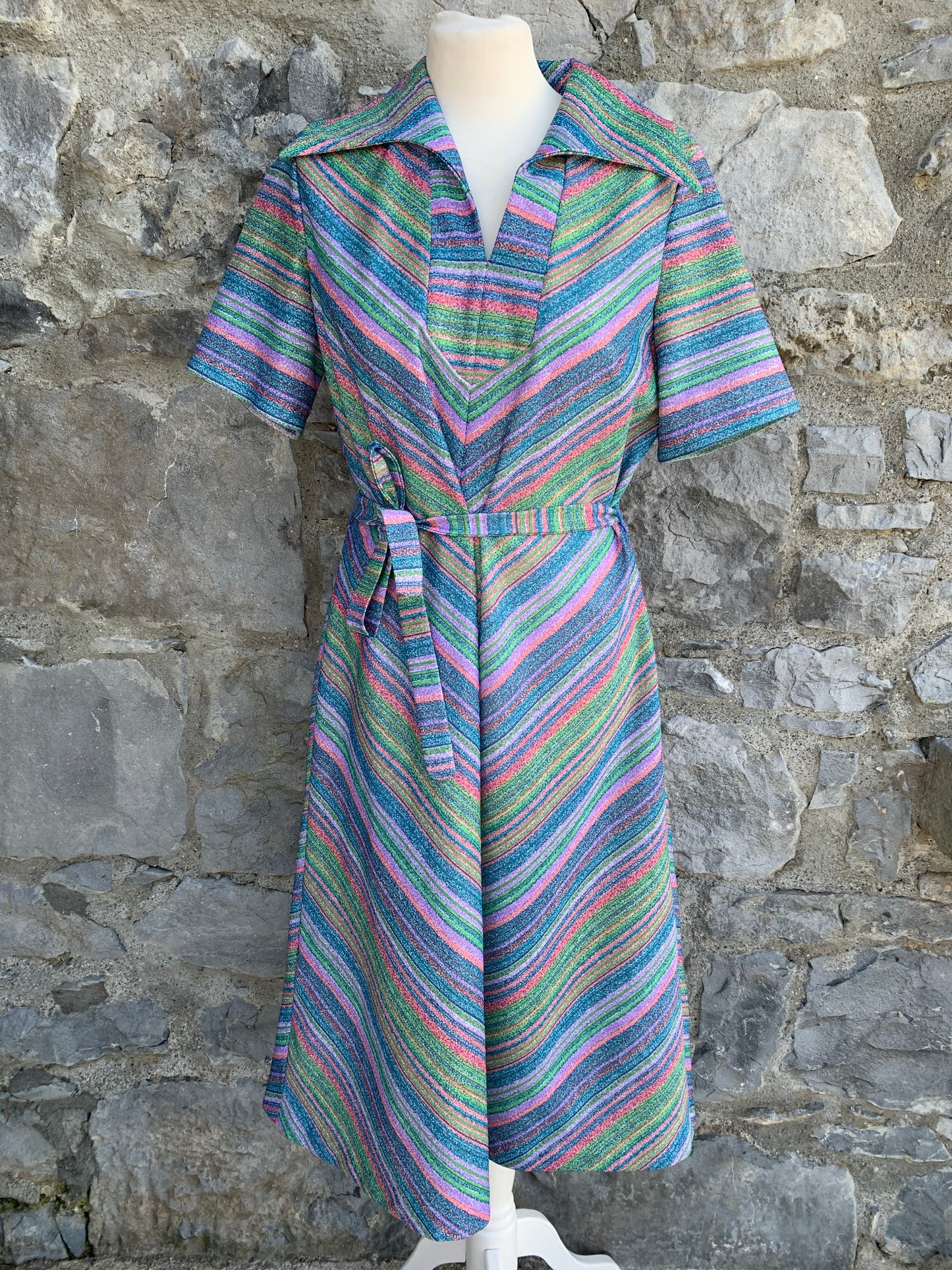 70s stripy rainbow dress  uk 12