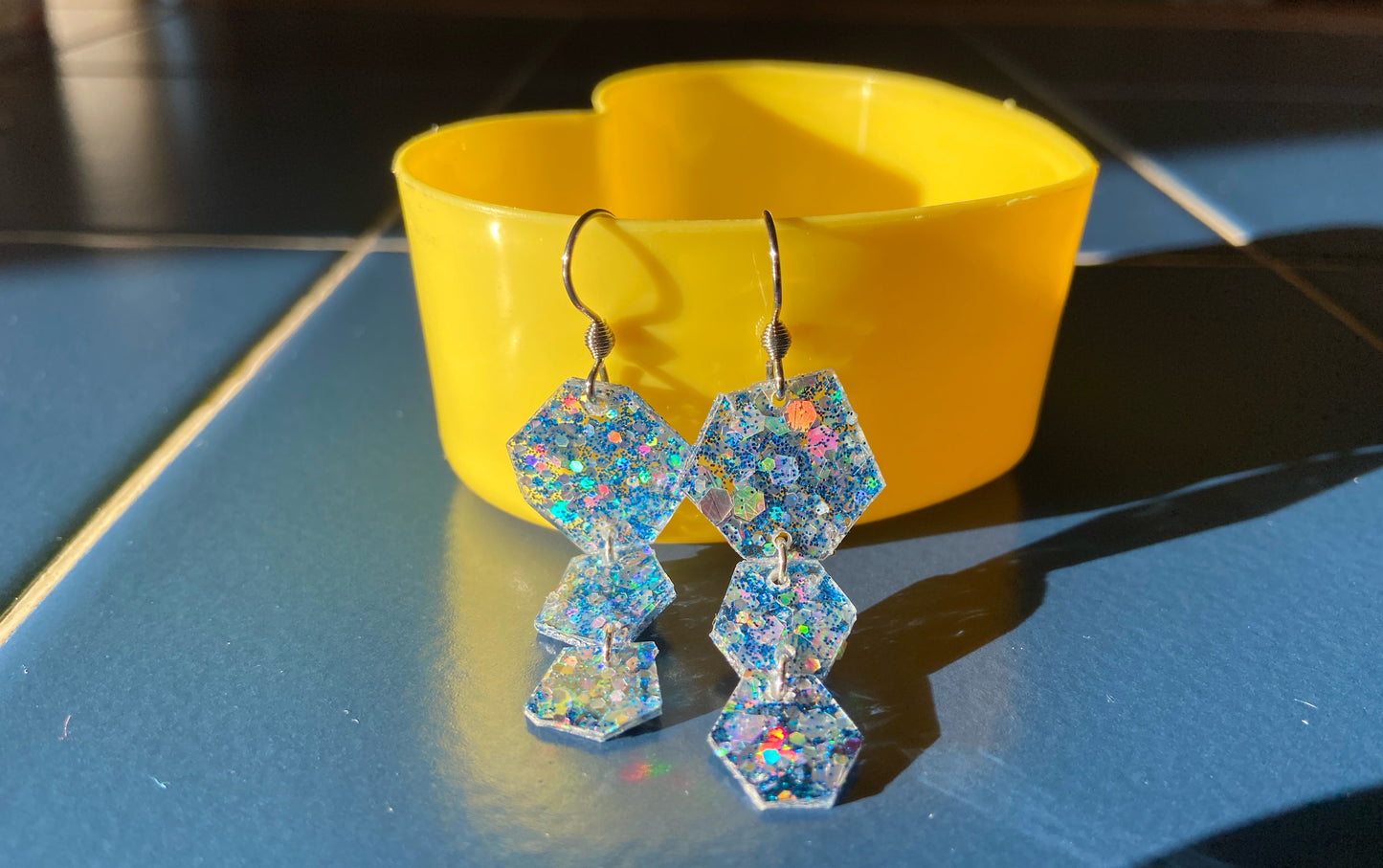 Recycled blue glitter earrings