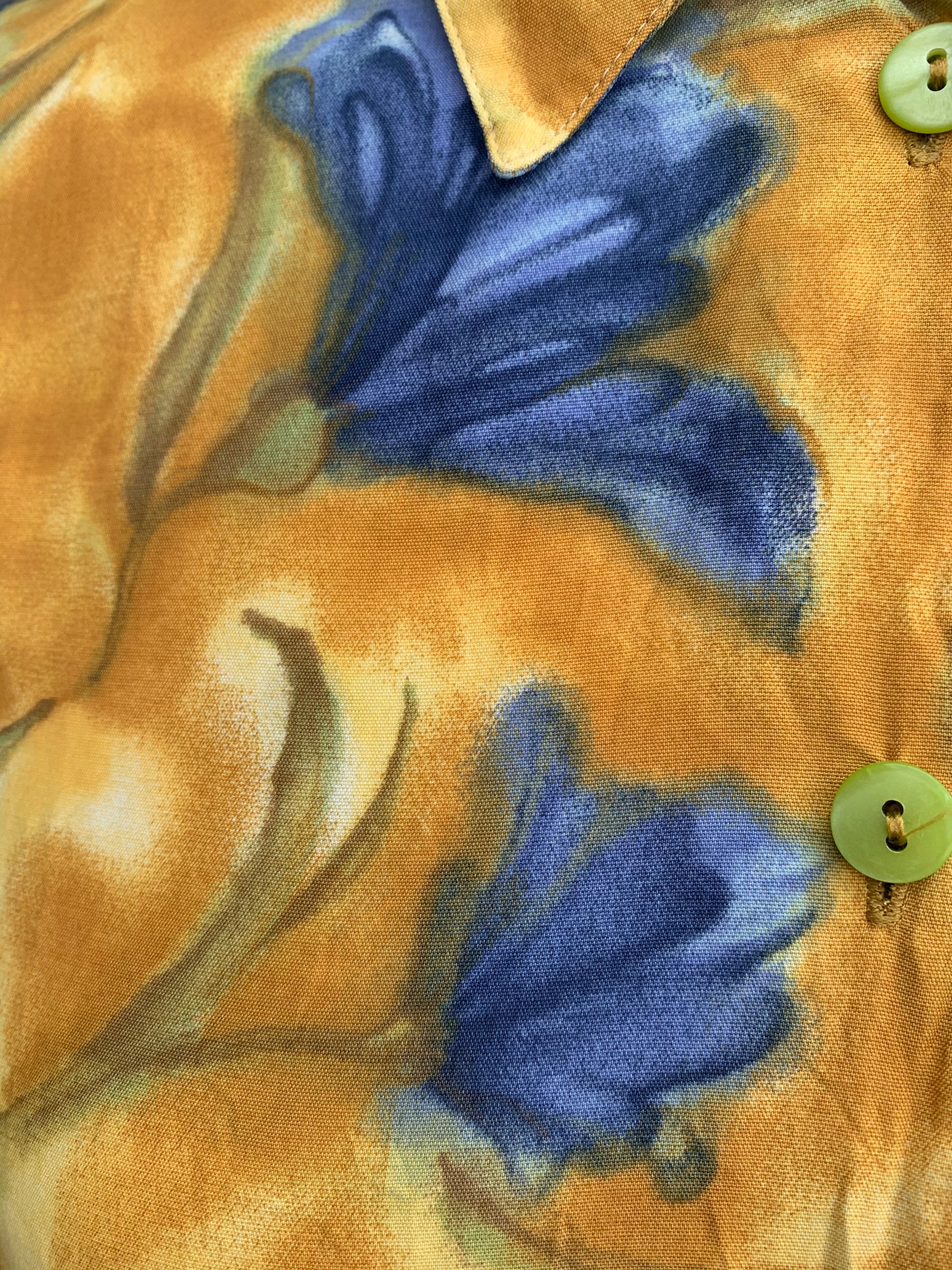 Yellow shirt with blue flowers    Medium