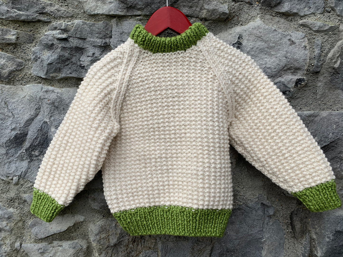 Green&cream chunky knit jumper   2-3y (92-98cm)