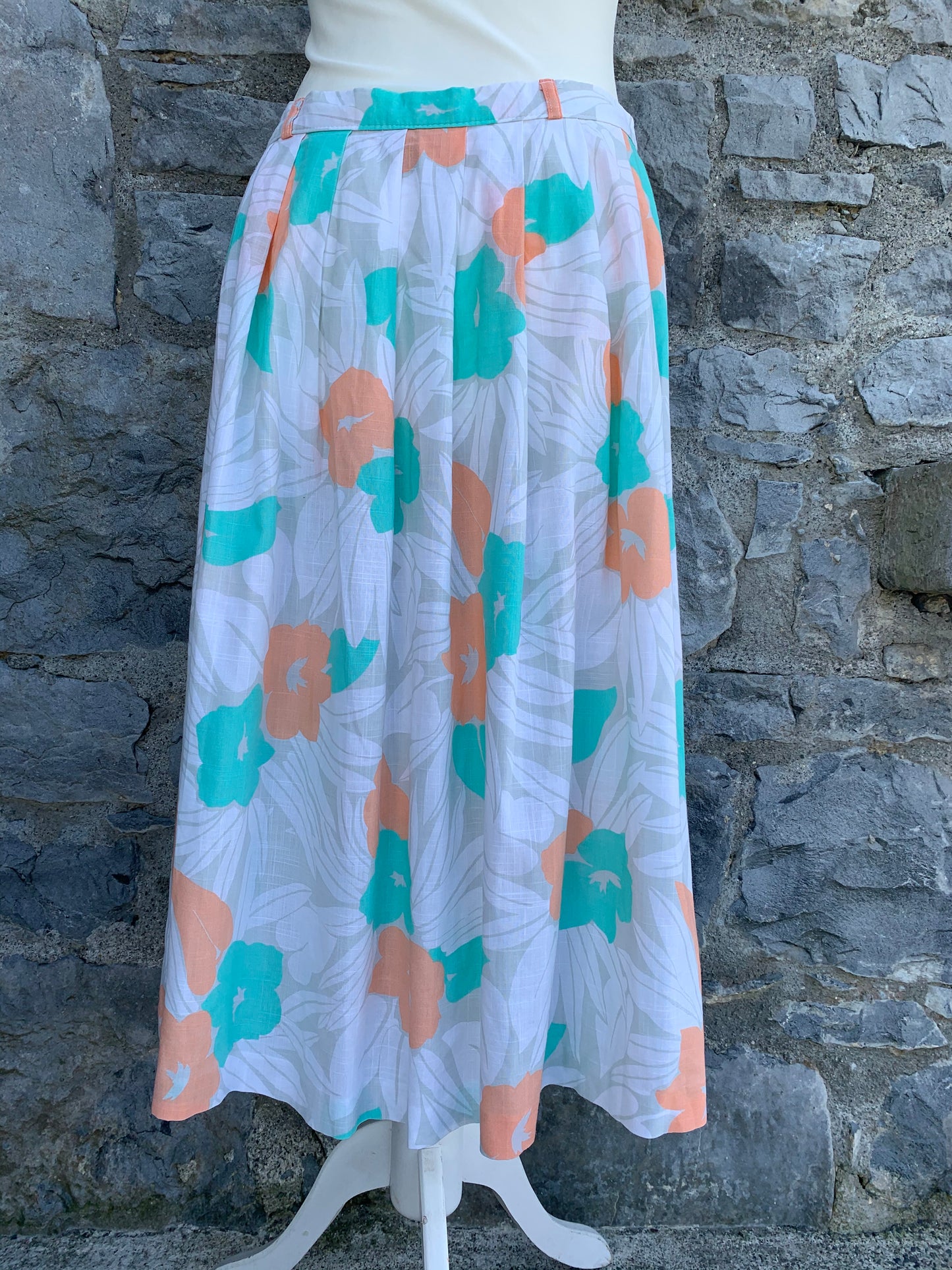 80s Orange&teal flowers skirt   uk 12