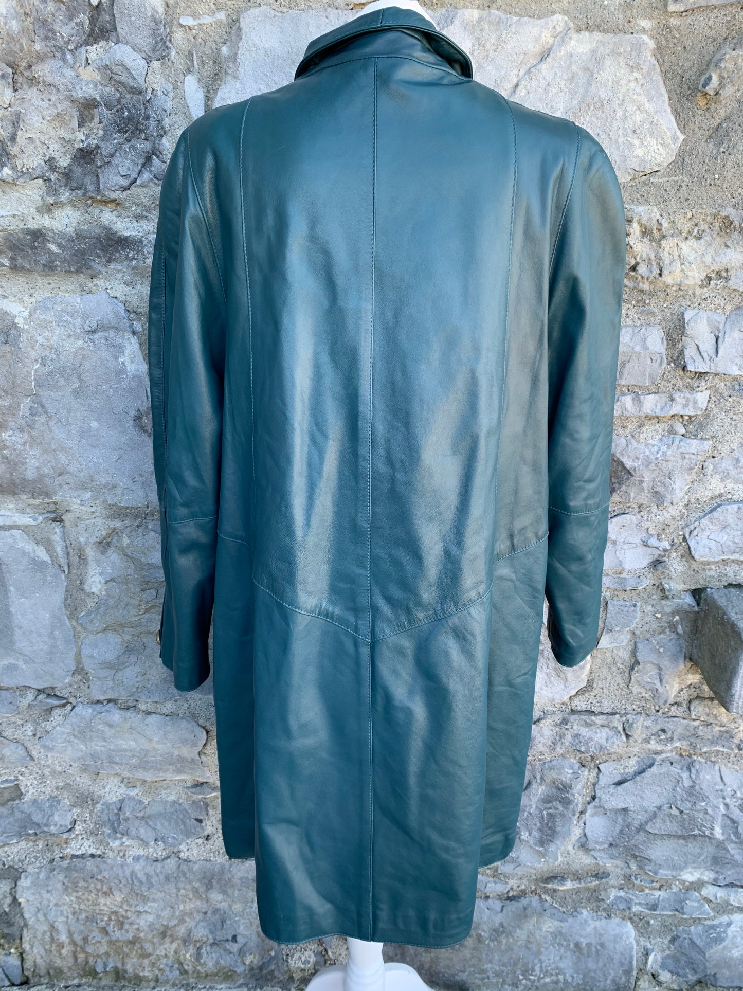 80s dark green leather coat   uk 14