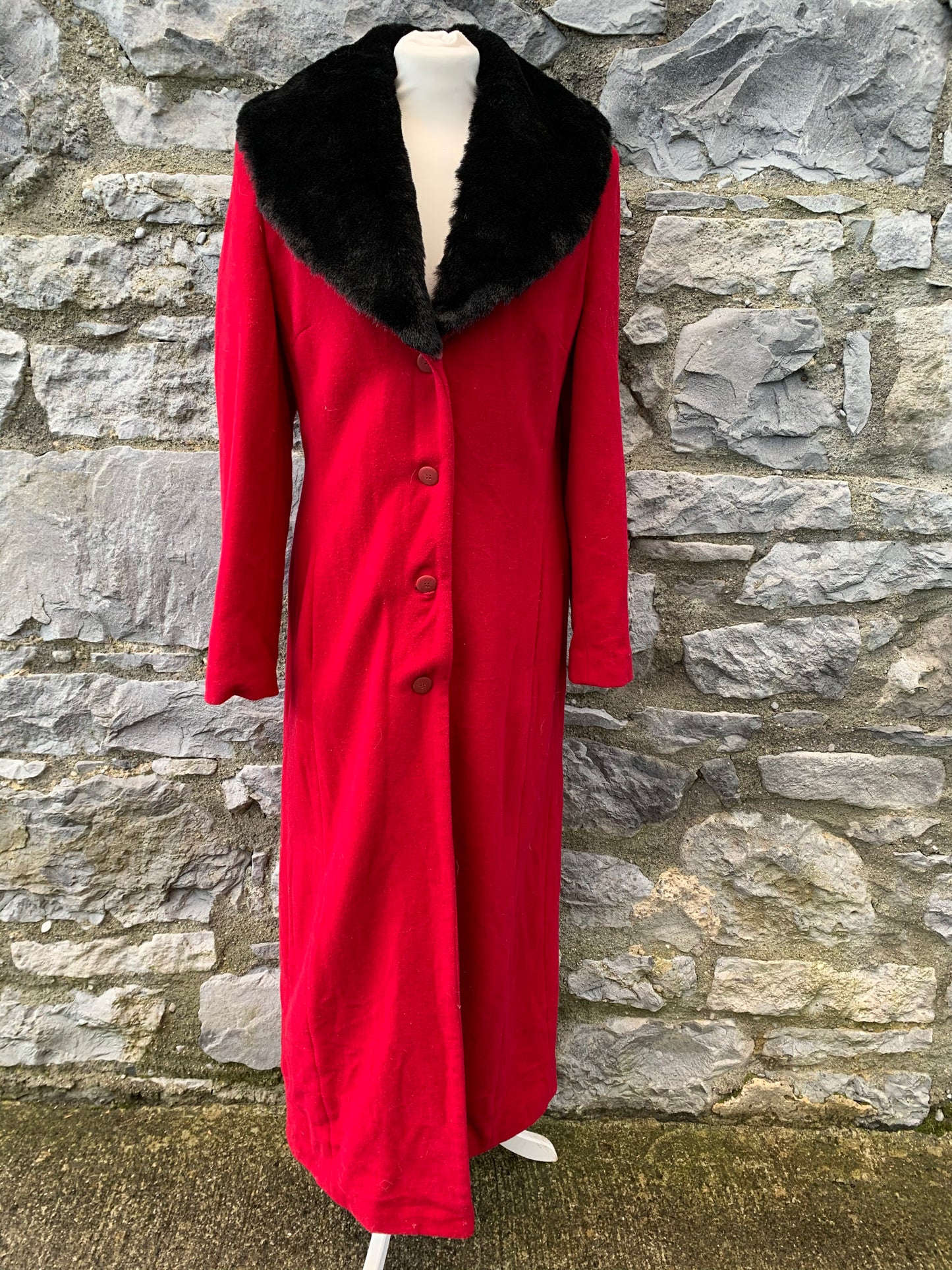 Red maxi coat with faux fur collar uk 10