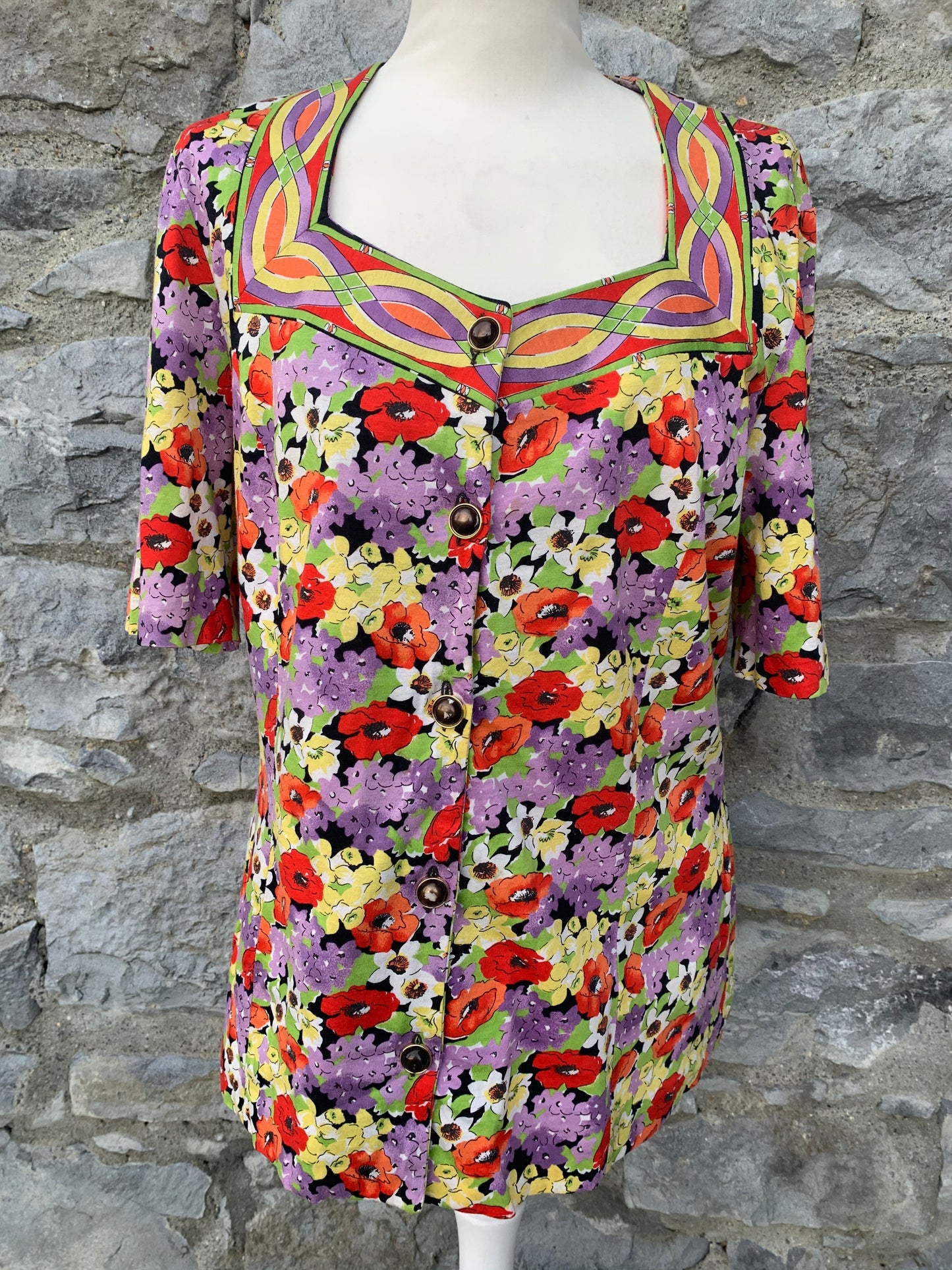 80s floral button up top  uk 12