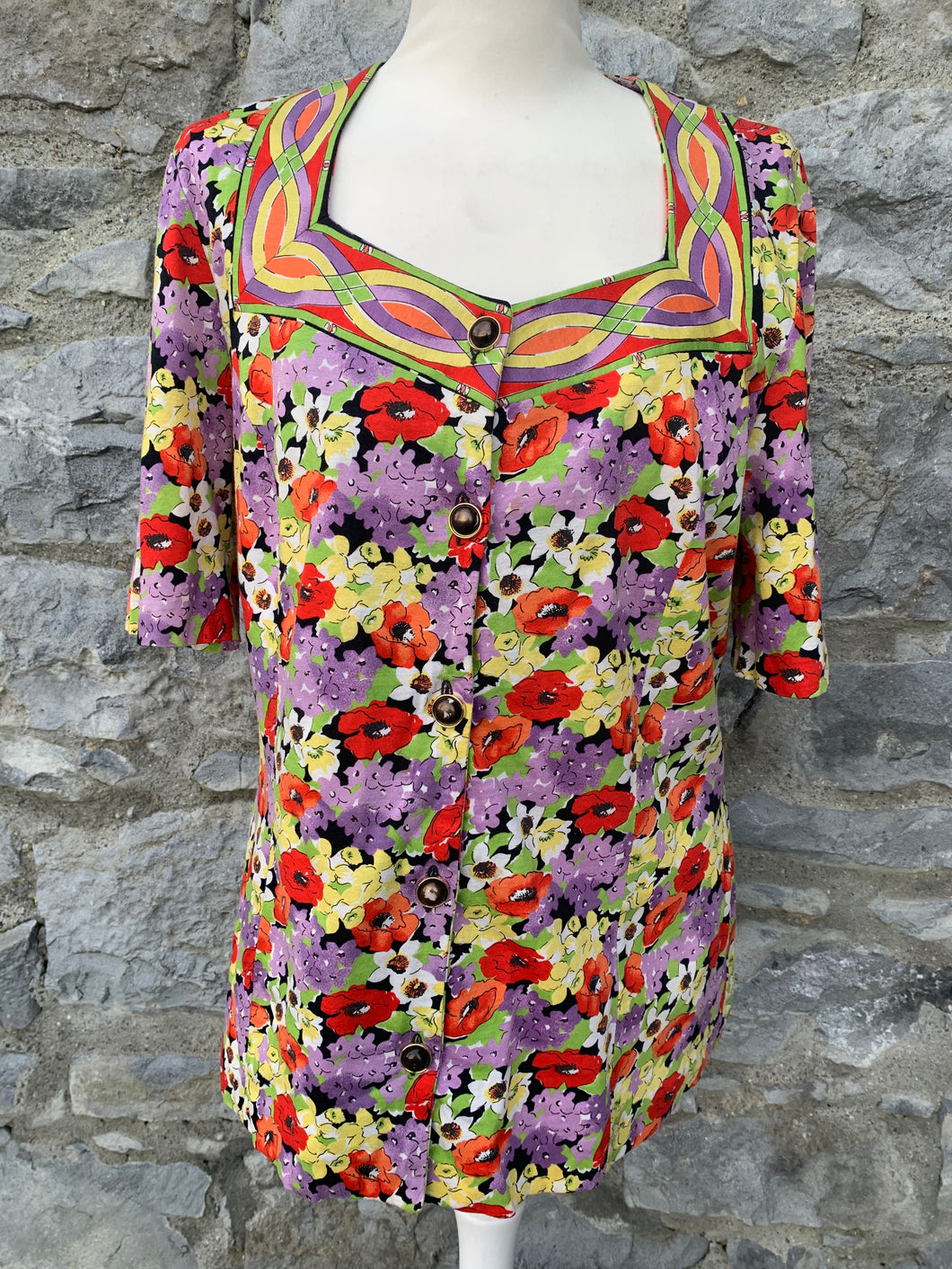 80s floral button up top  uk 12