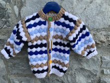 Load image into Gallery viewer, Blue&amp;brown bubble knit cardigan  12-18m (80-86cm)
