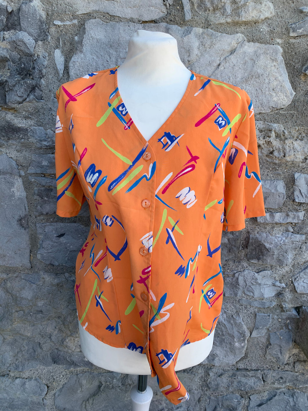 80s orange blouse  uk 10-12