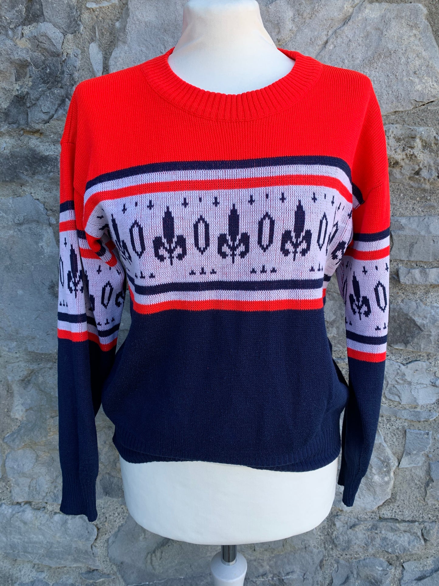 80s red&navy jumper   uk 8-10