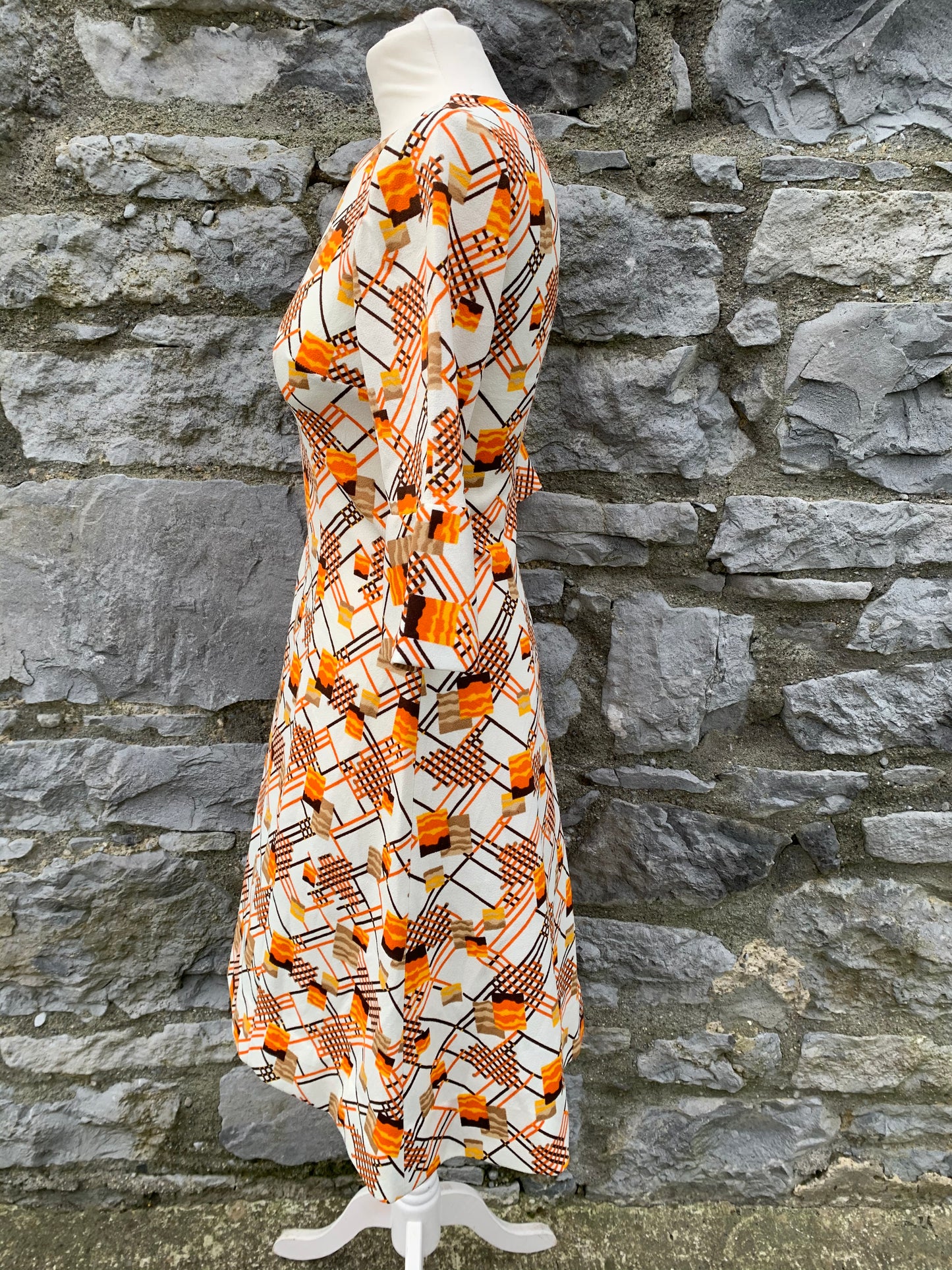 Handmade 70s white&orange dress   uk 6-8