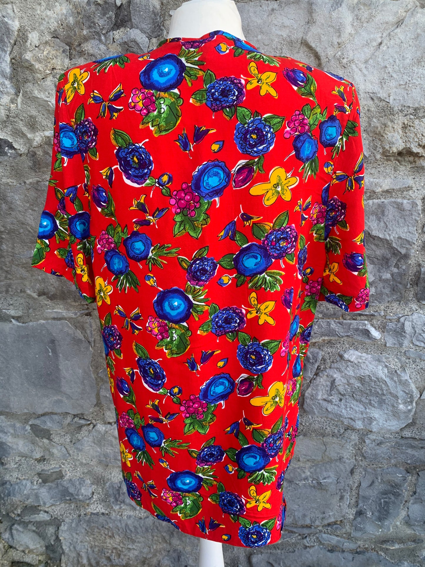 Red shirt with blue flowers   uk 12-14