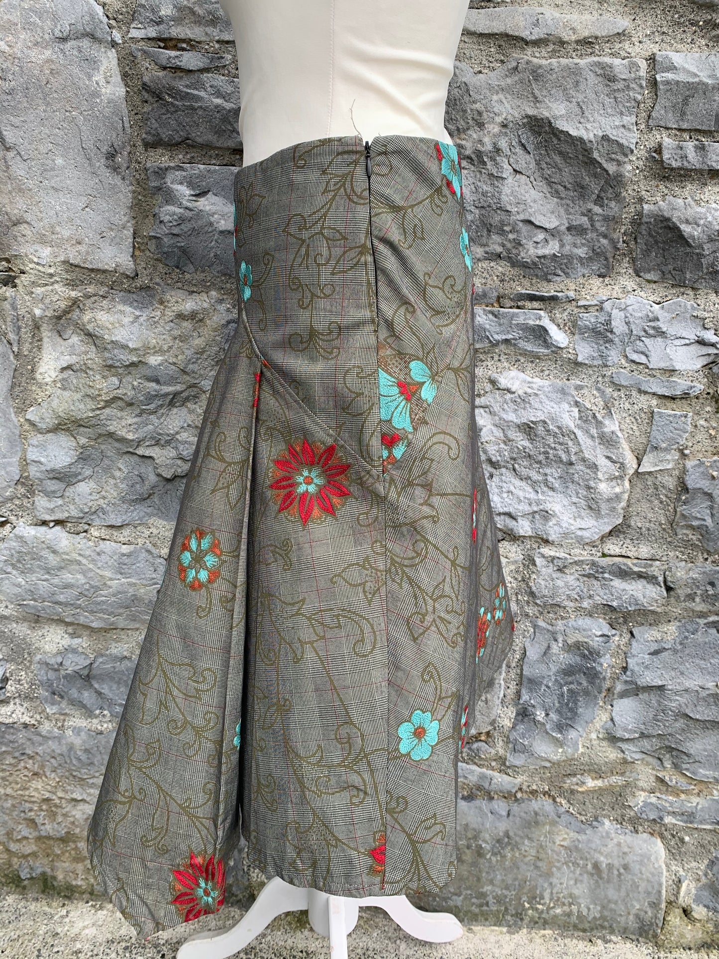 Brown skirt with teal flowers  uk 8