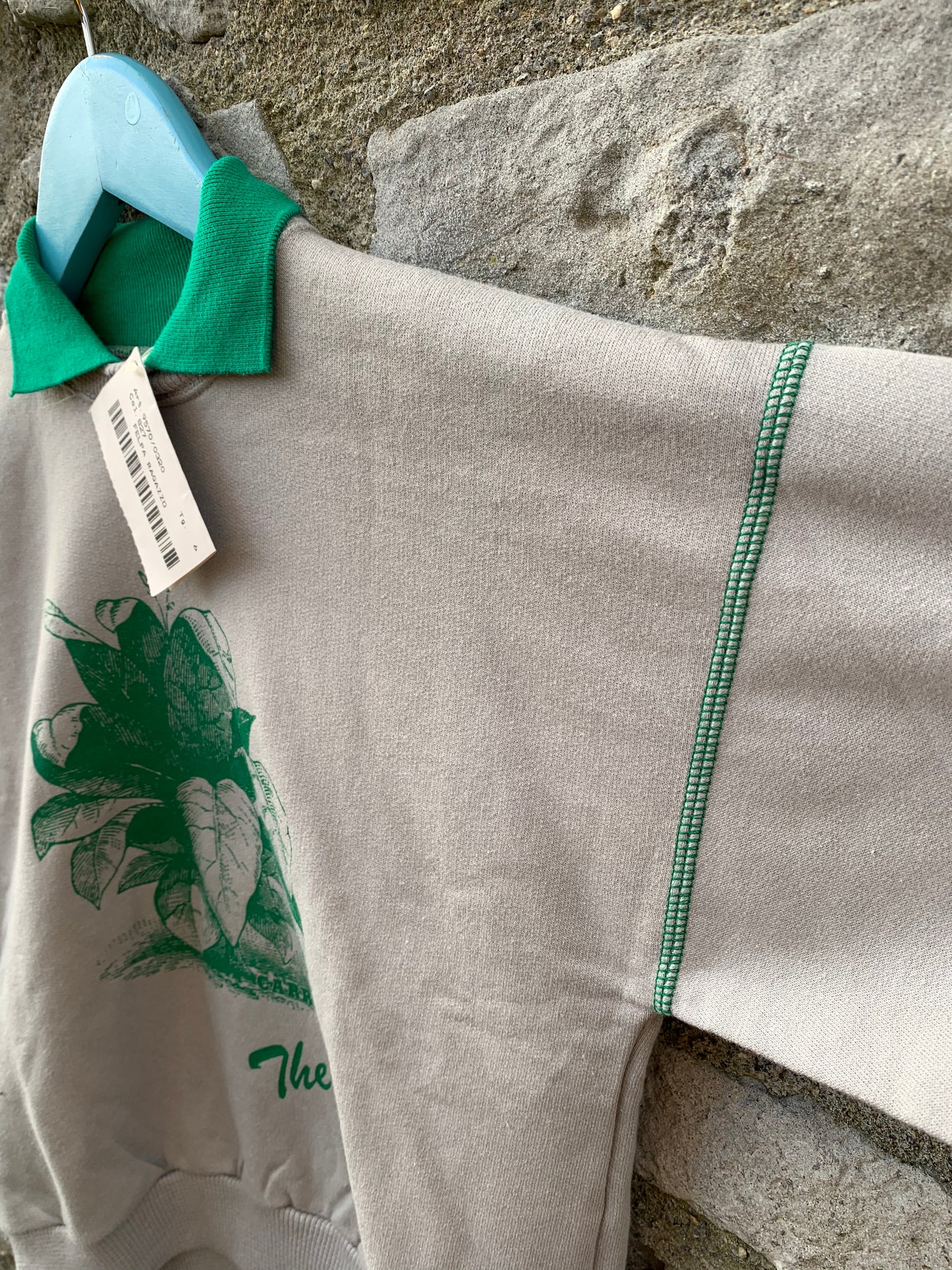 Grey sweatshirt with green plant    5-6y (110-116cm)