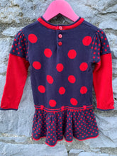 Load image into Gallery viewer, Navy&amp;red knitted dress   12-18m (80-86cm)
