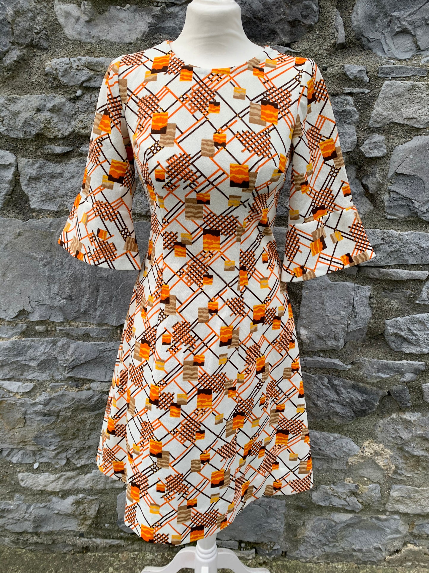 Handmade 70s white&orange dress   uk 6-8