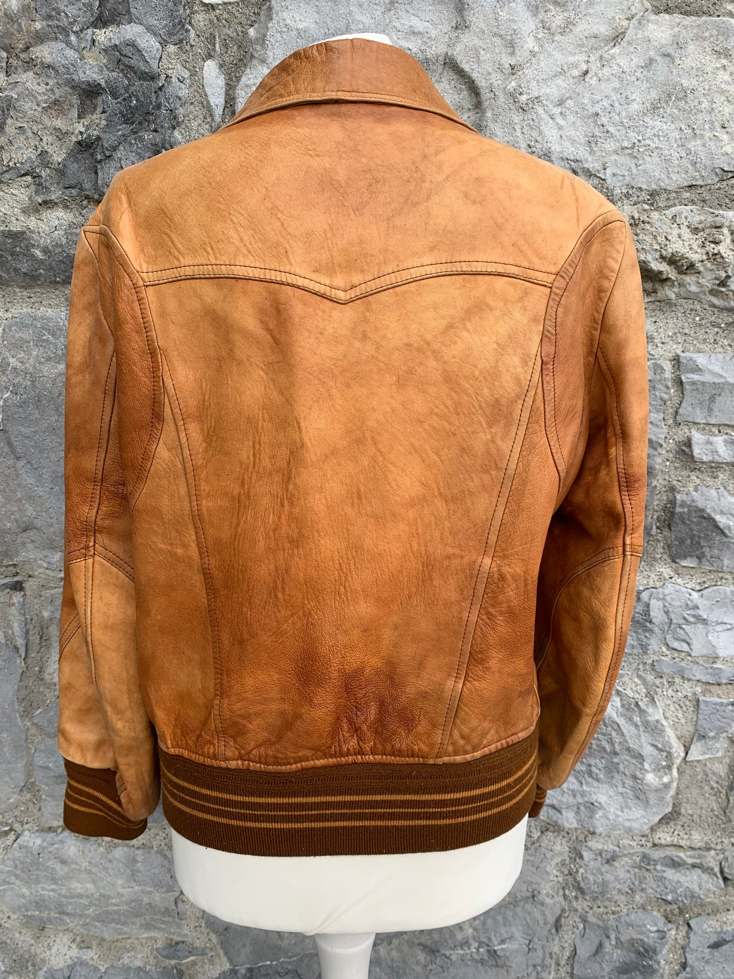 F.G 80s brown leather jacket  uk 10