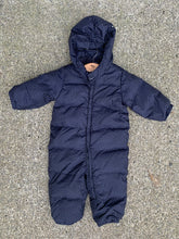 Load image into Gallery viewer, Navy polka dot pram suit   9-12m (74-80cm)
