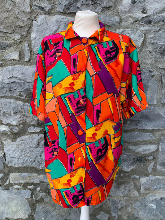 80s abstract red shirt   uk 12-14