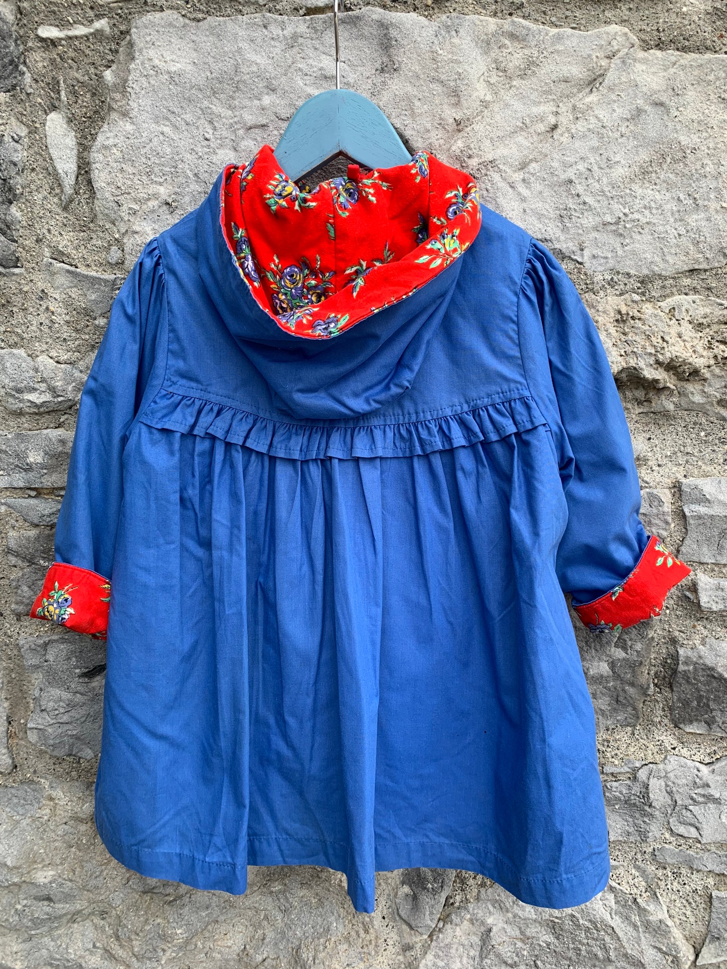 80s Blue coat with flowers  3y (98cm)