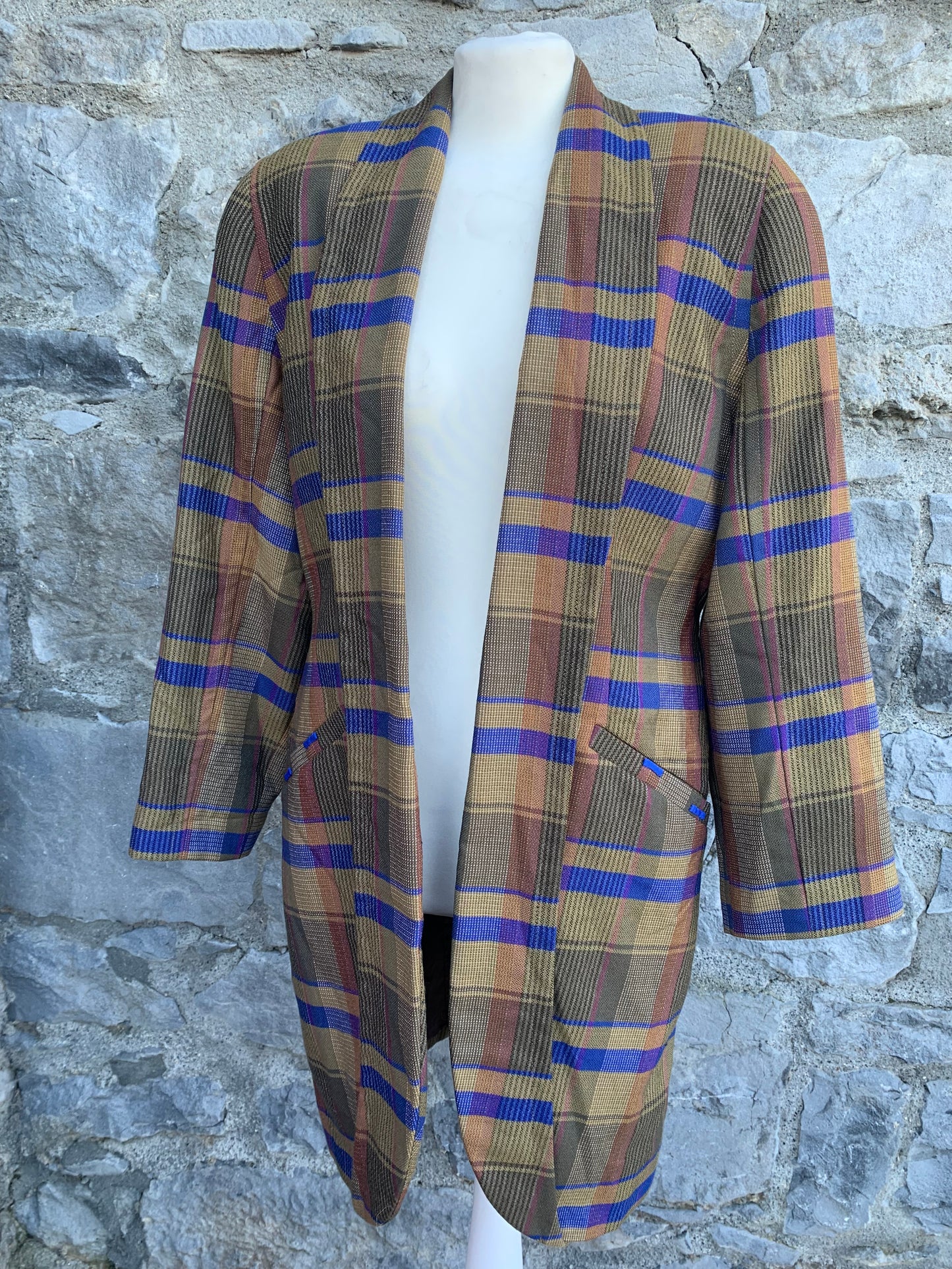 80s brown&blue coat UK12-14