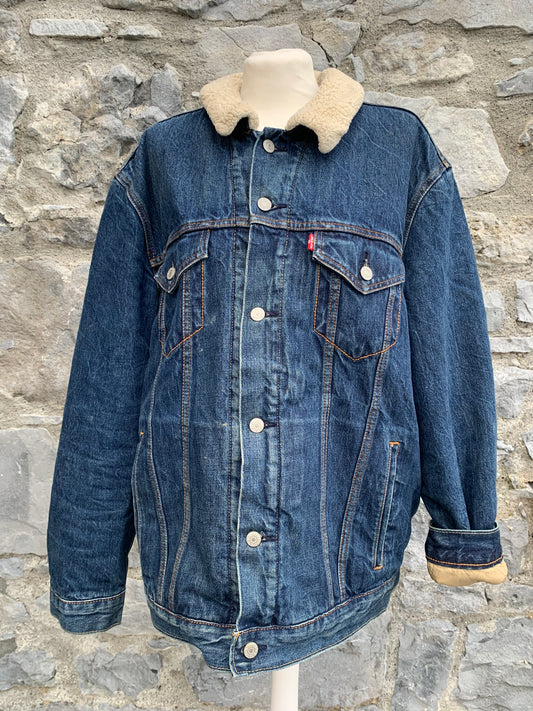 Fur lined denim jacket XL