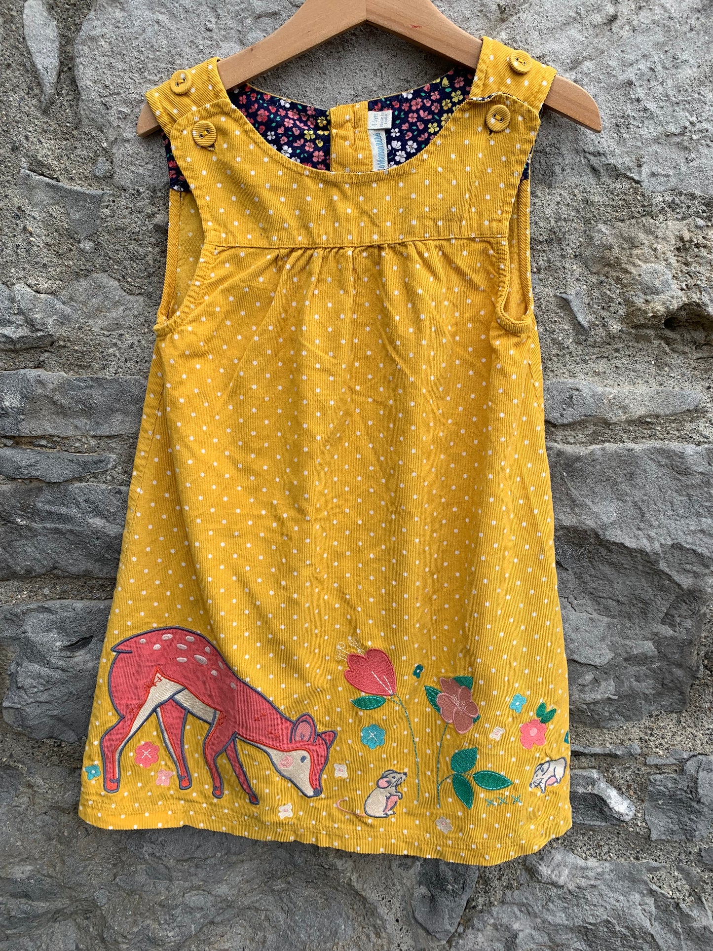 Yellow cord polka dot pinafore    4-5y (104-110cm)