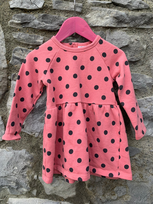 Pink dotty brushed dress   12-18m (80-86cm)