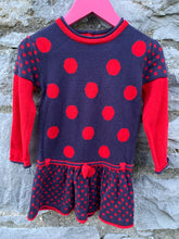 Load image into Gallery viewer, Navy&amp;red knitted dress   12-18m (80-86cm)
