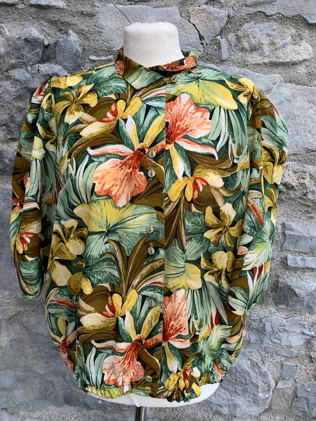 80s green floral top  uk 14