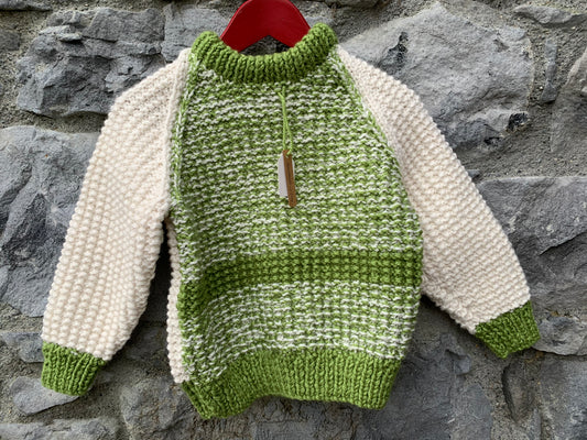 Green&cream chunky knit jumper   2-3y (92-98cm)