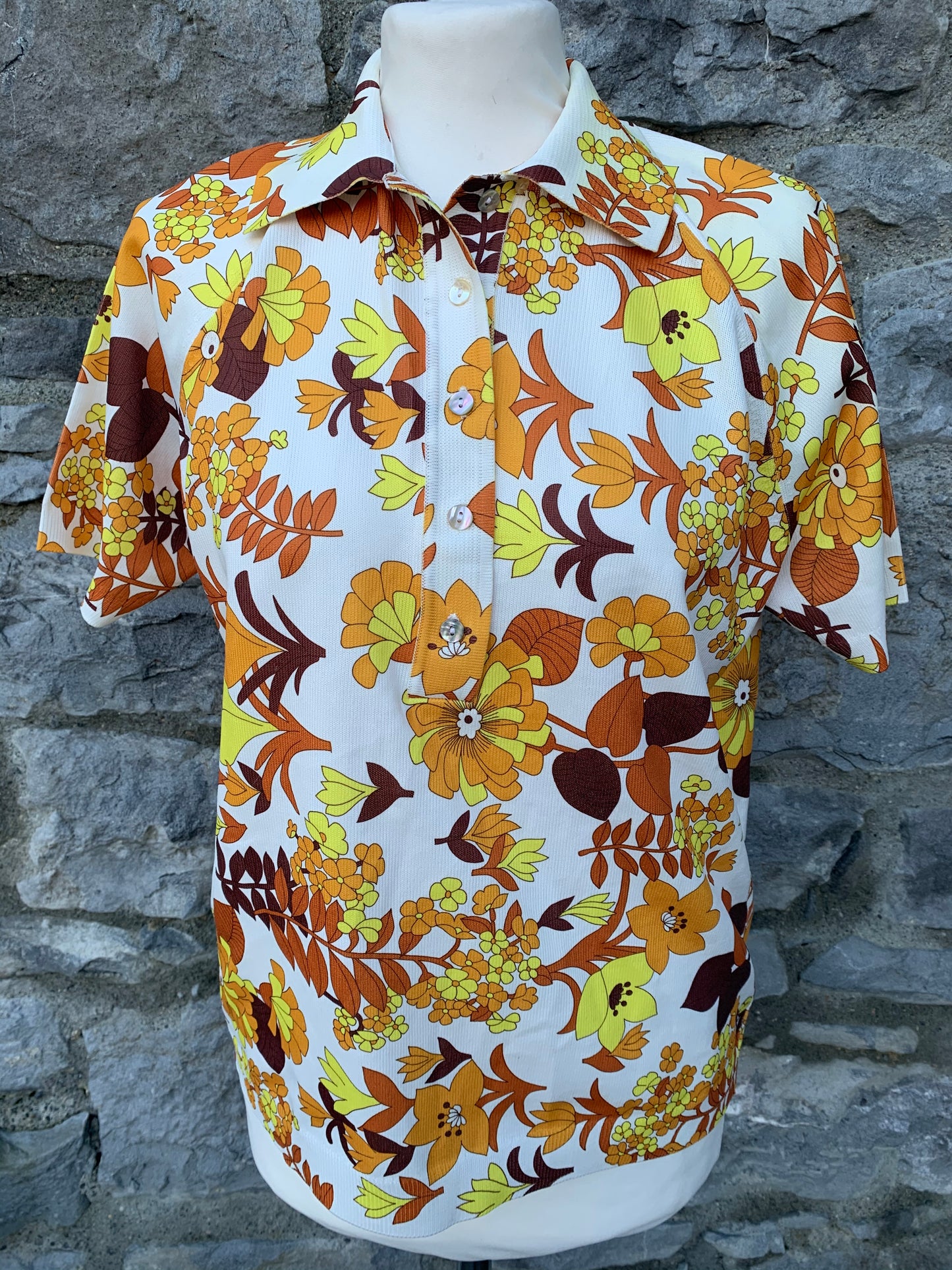 Tricofina 70s yellow flowers top   uk 10-12