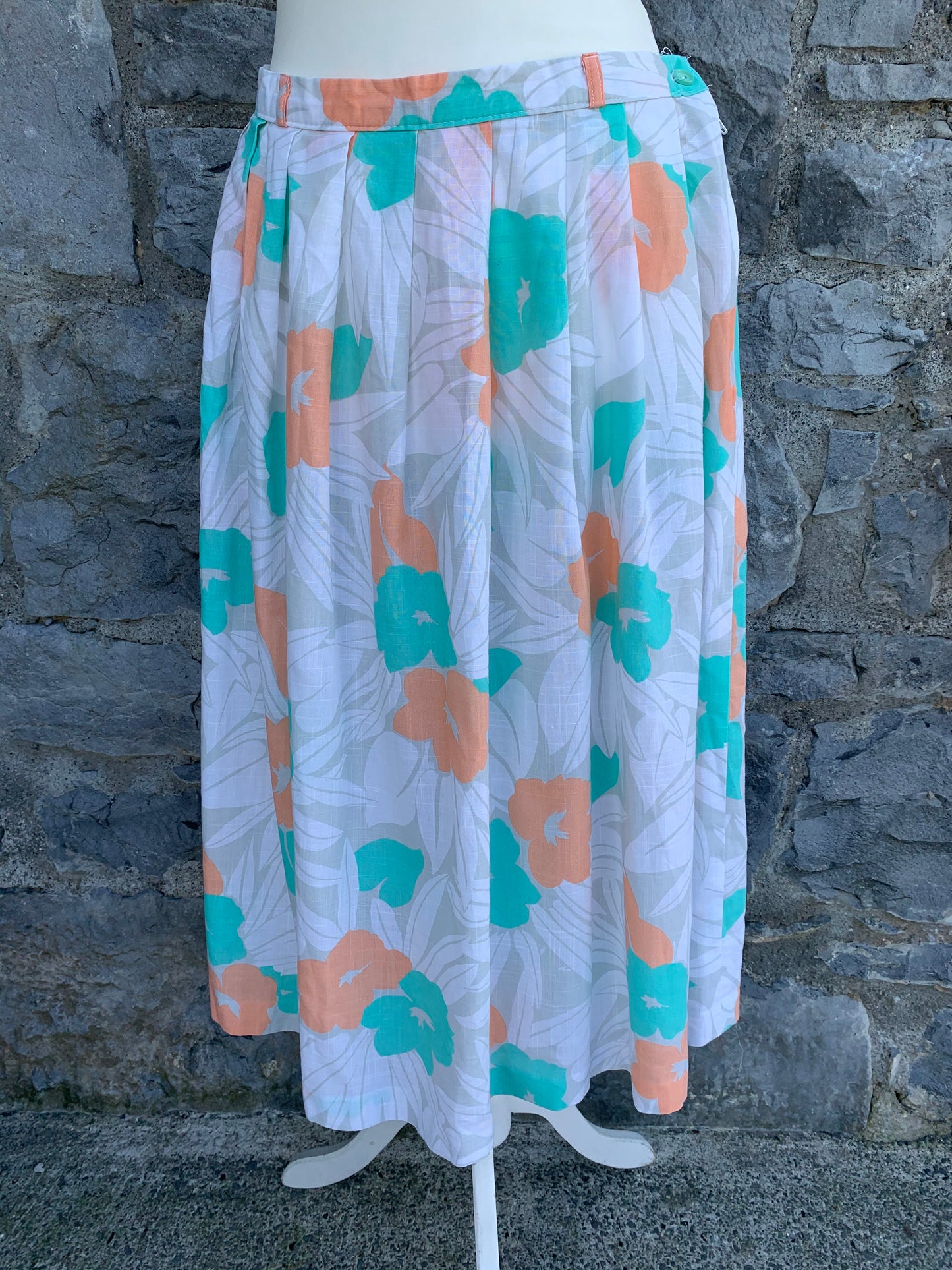 80s Orange&teal flowers skirt   uk 12