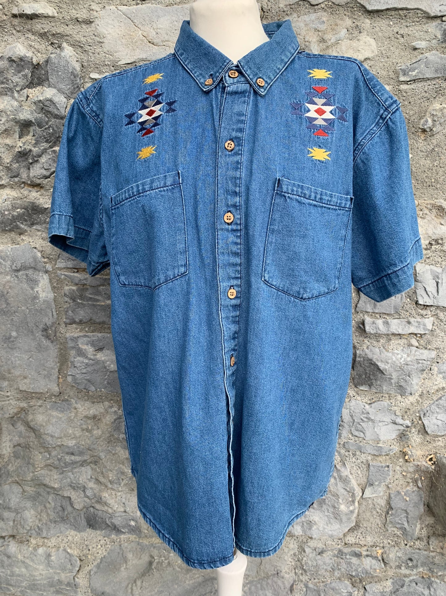 Denim shirt with Aztec embroidery   Medium