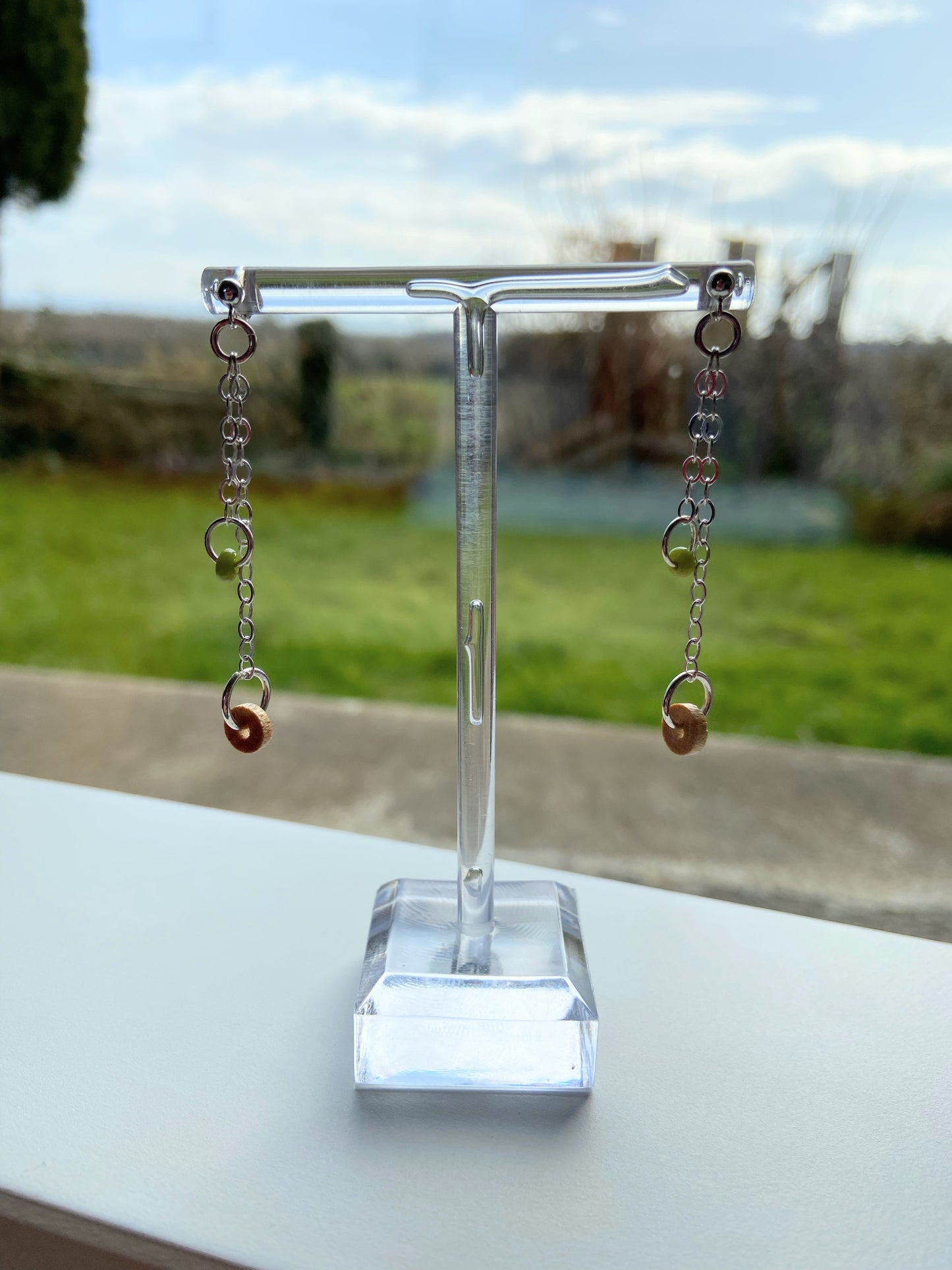 Pendant silver and bead earrings