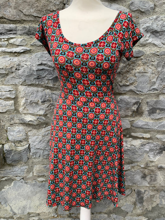 Red&teal floral dress   uk 8