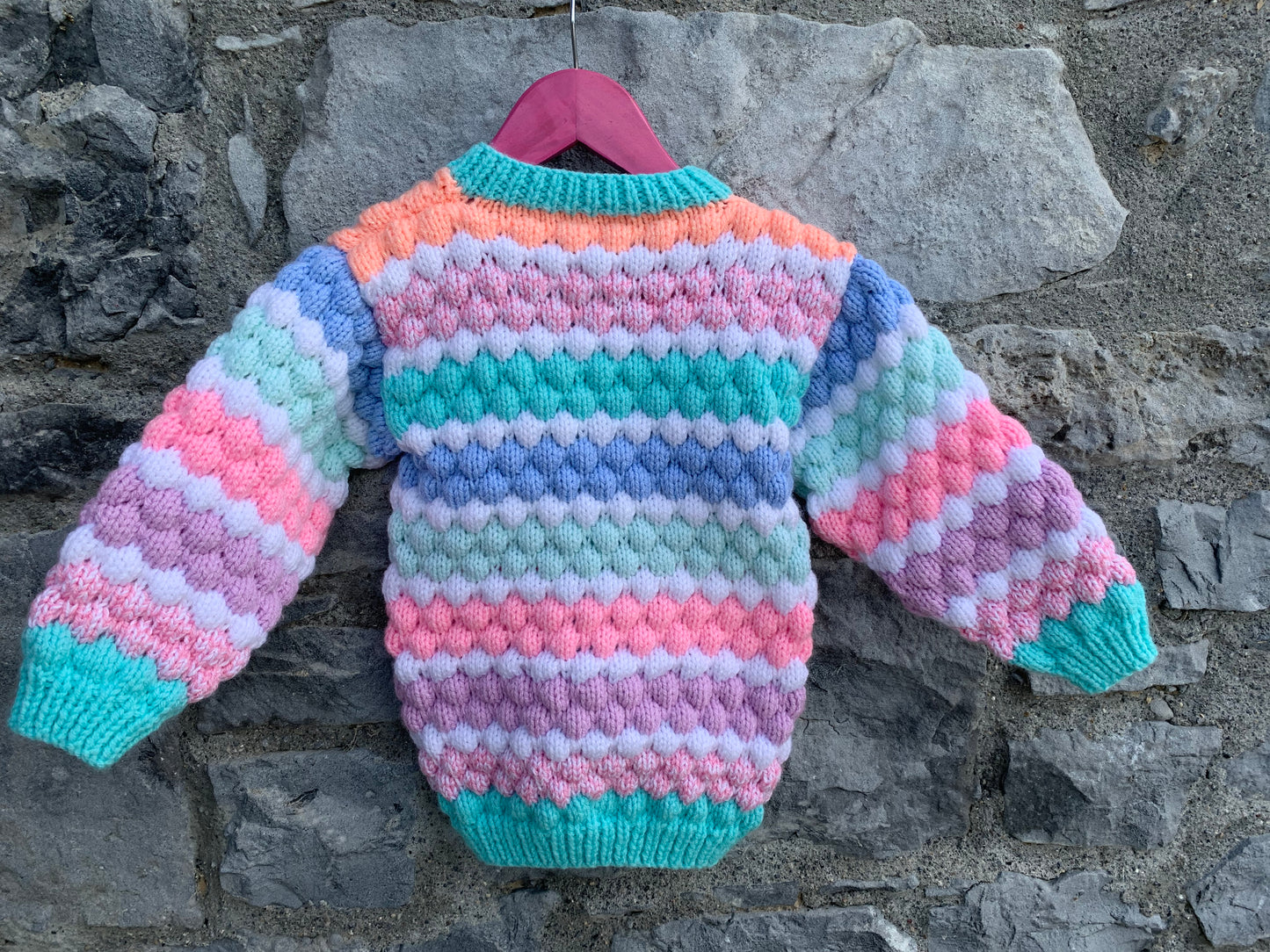 Pink&teal bubble knit cardigan   4-5y (104-110cm)