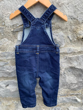 Load image into Gallery viewer, Denim dinosaur dungarees  3-6m (62-68cm)

