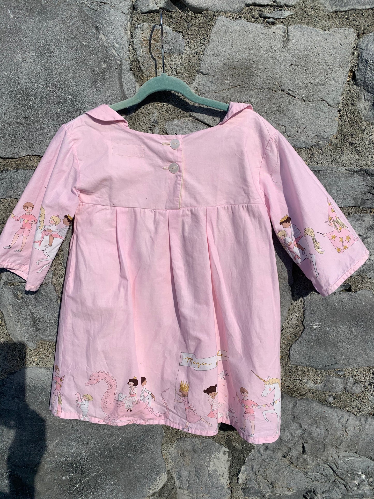 Pink dress with dragons  5y (110cm)