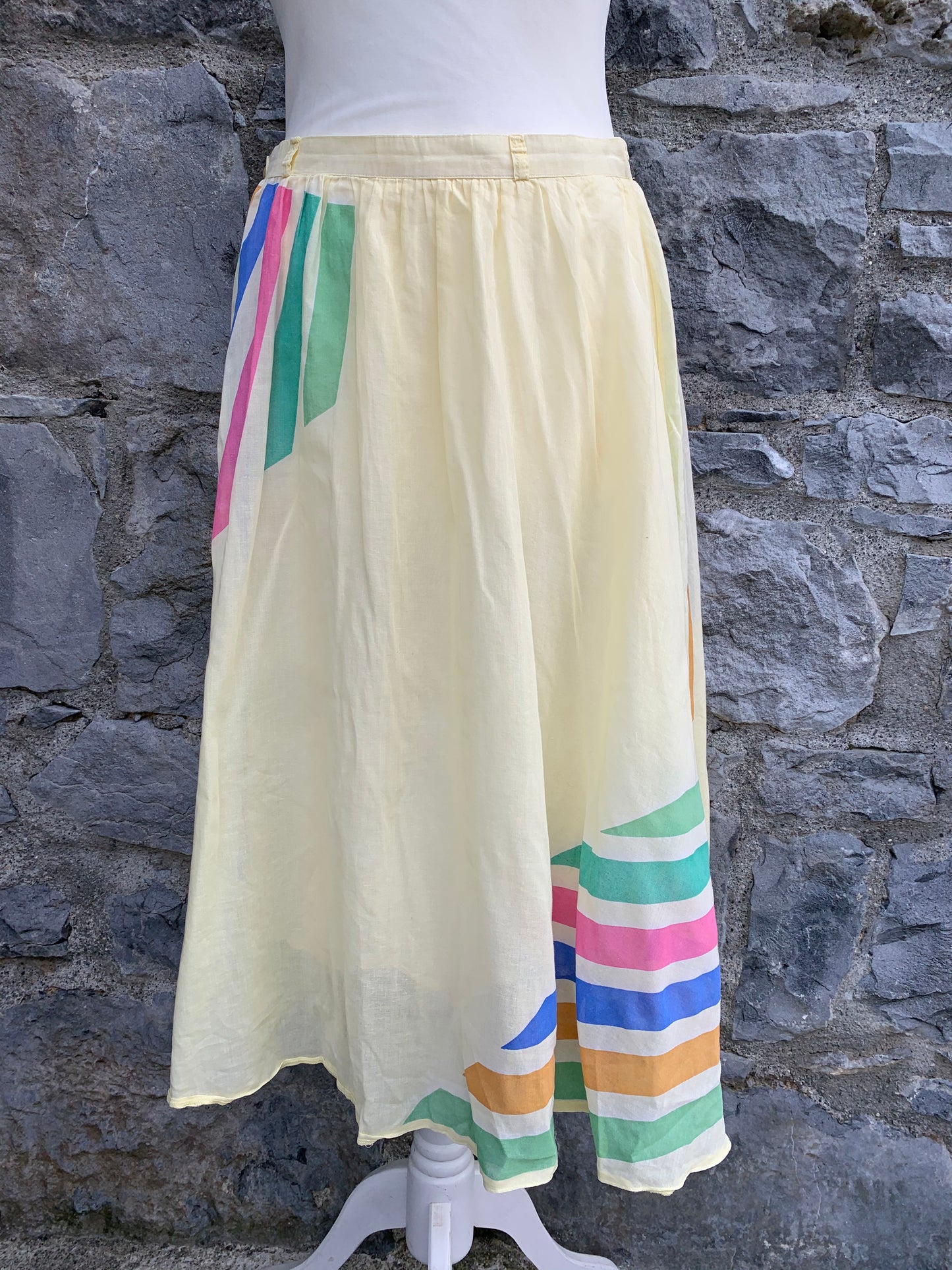 80s yellow skirt with stripes   uk 10