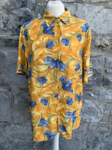Yellow shirt with blue flowers    Medium