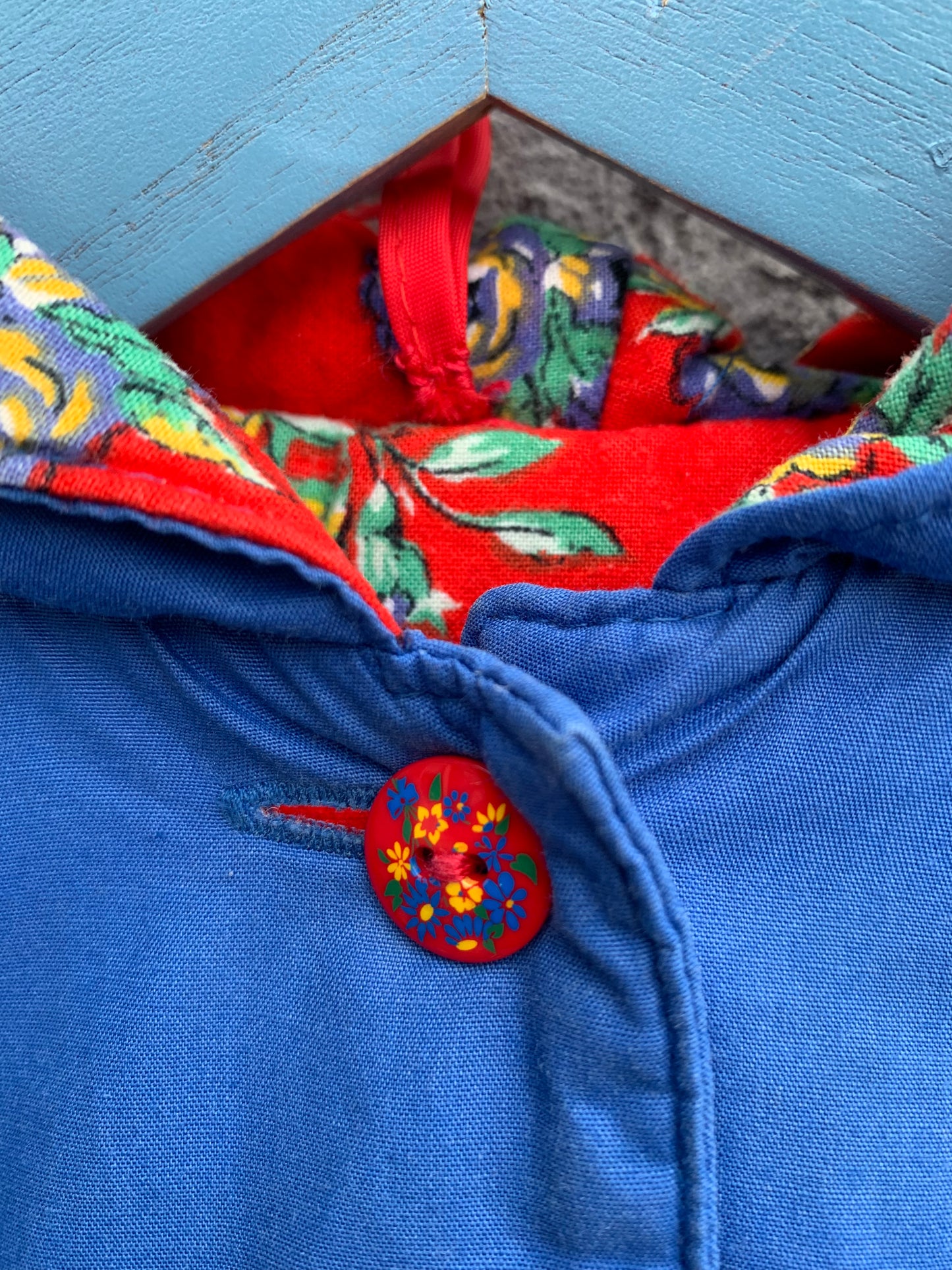 80s Blue coat with flowers  3y (98cm)