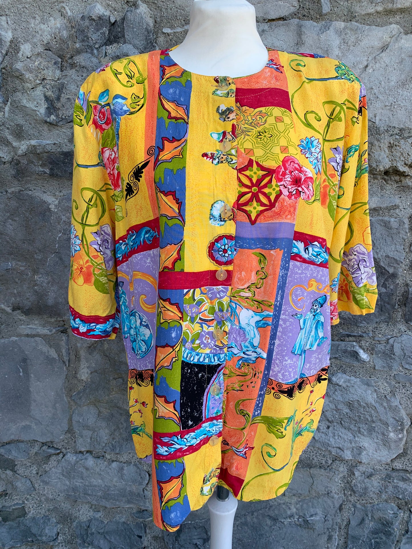 Premiere 80s yellow abstract shirt   uk 12