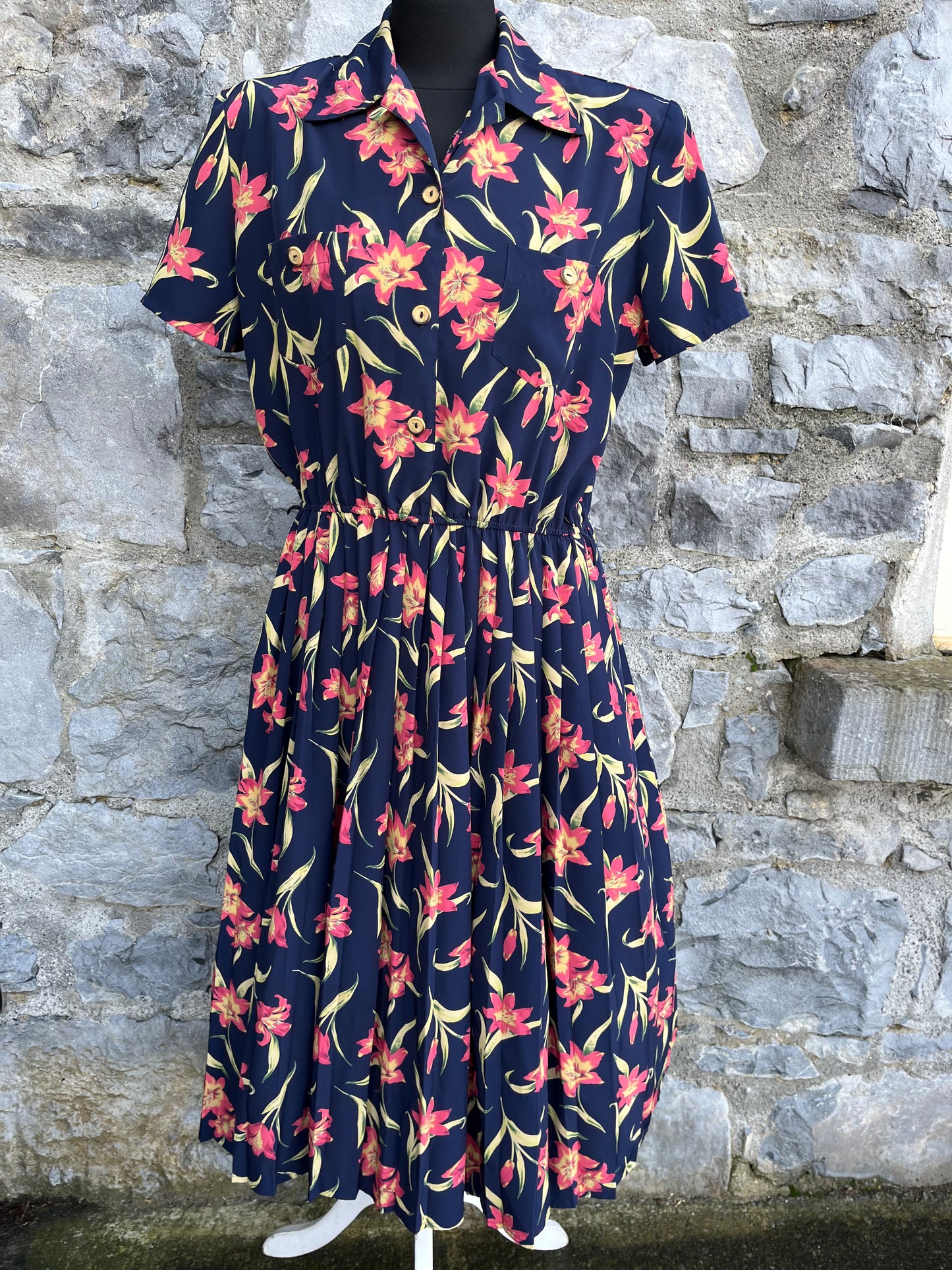 80s floral navy dress uk 12