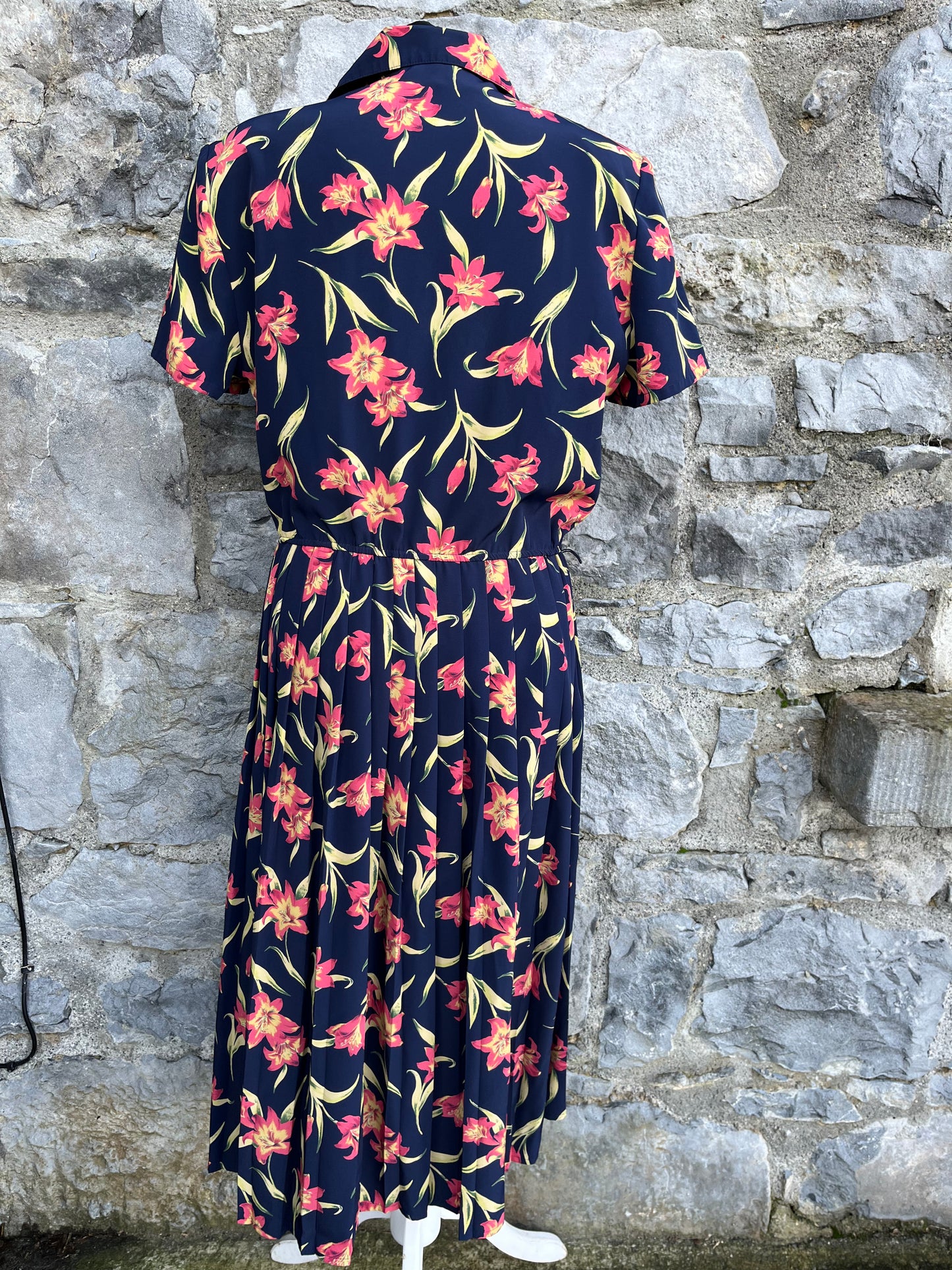 80s floral navy dress uk 12