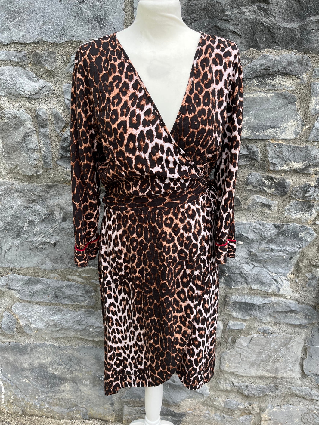 Leopard print wrap dress   uk 10-12