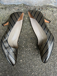80s gold&black stripy heels uk 5